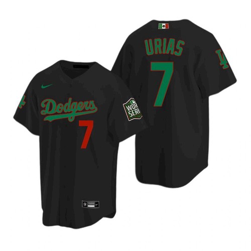 Men's Black Green Los Angeles Dodgers White #7 Julio Urias 2020 World Series Stitched MLB Jersey
